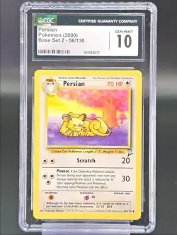 PERSIAN 2000 POKEMON BASE SET 2 UNCOMMON 56/130 CGC 10 - Image 1