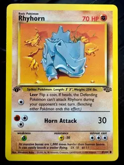 Pokemon TCG: 1999 Rhyhorn 61/64- 1st EDITION-Jungle Set-Vintage Pokemon Card - Image 1
