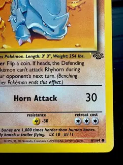 Pokemon TCG: 1999 Rhyhorn 61/64- 1st EDITION-Jungle Set-Vintage Pokemon Card - Image 3
