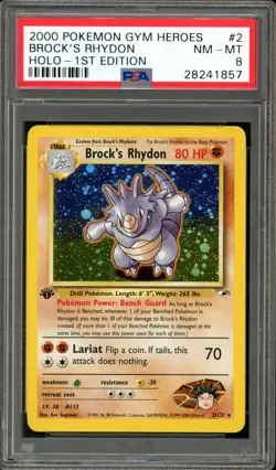 Pokemon PSA 8 NM-MT 1st Edition Gym Heroes Holo Brock's Rhydon 2/132 - Image 1