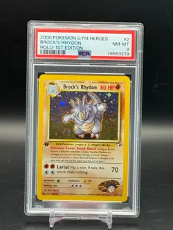 PSA 8 NM/Mint Brock's Rhydon Gym Heroes 1st Edition Holo Pokemon 2/132 - Image 1