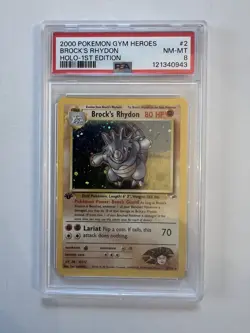 Pokemon Brock's Rhydon 1st Edition Holo 2/132 Gym Heroes Holo PSA 8 NM-MT - Image 1