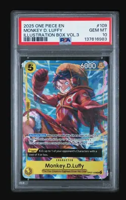 2025 ONE PIECE PROMOS ILLUSTRATION BOX VOL. 3 #109 MOMKEY D. LUFFY PSA 10 - Image 1
