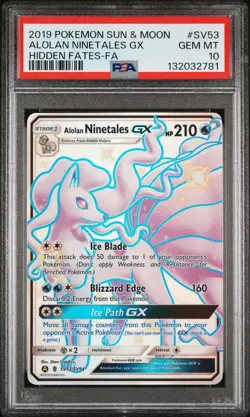 2019 POKEMON SUN & MOON HIDDEN FATES #SV53 FULL ART/ALOLAN NINETALES GX PSA 10 - Image 1