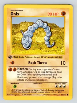 Onix 56/102 Base Set 1st Edition Shadowless Pokemon Card LP - Image 1