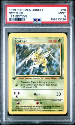Scyther 1st Ed PSA 9 Jungle Rare Non-Holo #26/64 Pokemon 1999 - Image 1