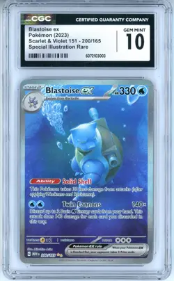 CGC GEM MINT 10 Pokemon TCG Blastoise ex 200/165 Sv: Scarlet & Violet 151 Holo - Image 1