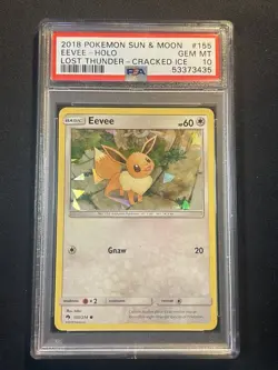 2018 Pokemon Eevee Holo #155 Lost Thunder Cracked Ice 155/214 PSA 10 GEM MINT - Image 1