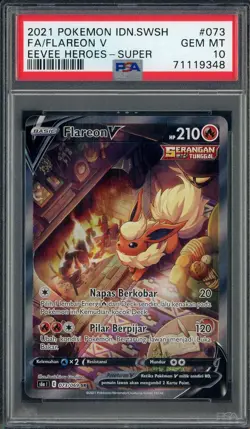 2021 Pokemon Idonesian SWSH Eevee Heroes Super #073 Flareon V FA PSA 10 GEM MINT - Image 1