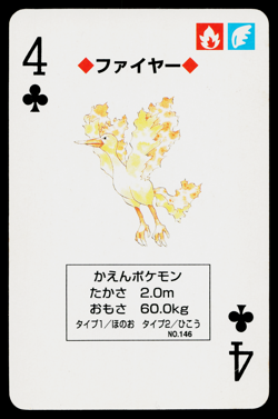Moltres 4 of Clubs 1996 Red Playing Cards Pokemon Japanese Near Mint - Image 1