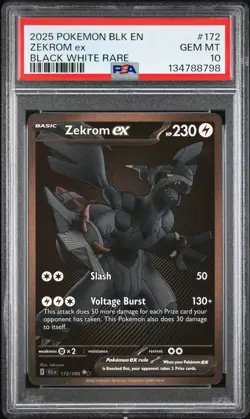 2025 POKEMON BLK EN-BLACK BOLT BLACK WHITE RARE #172 ZEKROM EX PSA 10 - Image 1