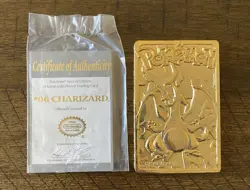 1999 Burger King POKEMON CHARIZARD 23k Gold Plated Metal Card Loose COA - Image 1