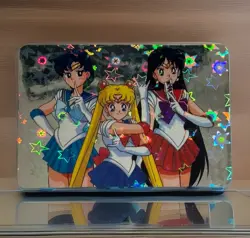 Sailor Moon Mars & Mercury Rare holo-prism Sticker Card 1990s Vintage - Image 1