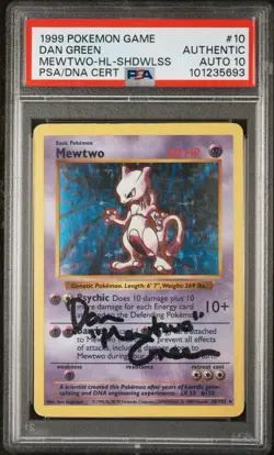 1999 POKEMON #10/102 MEWTWO HOLO SHADOWLESS DAN GREEN PSA AUTHENTIC AUTO 10 - Image 5