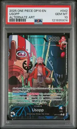 One Piece Usopp Alternate Art L OP10-042 Royal Blood PSA 10 GEM MT - Image 1