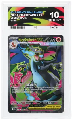 2025 Pokemon Phantasmal Flames Mega Charizard X EX 109 ACE 10 Matching Label - Image 1