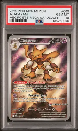 2025 POKEMON MEGA EVOLUTION POKEMON CENTER ETB PROMO #009 ALAKAZAM PSA 10 - Image 1