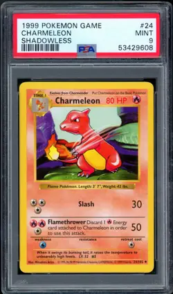 1999 Pokemon Shadowless - Base Set 24/102 Charmeleon Non-Holo PSA MINT 9 - Image 1