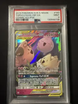 2019 POKEMON SUN & MOON COSMIC ECLIPSE #143 TOGEPI & CLEFFA & IGGLYBUFF GX PSA 9 - Image 1