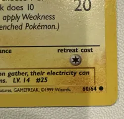 PIKACHU POKEMON CARD 1ST EDITION 60/64 JUNGLE NON HOLO NEVER PLAYED NM - Image 3