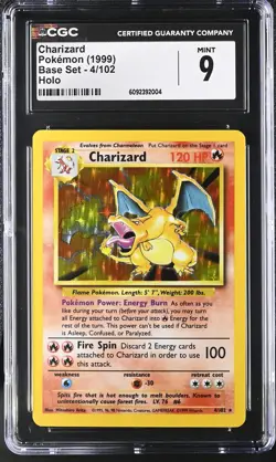 CGC 9 MINT Charizard 1999 Base Set 4/102 Holo Pokemon Card - Image 1
