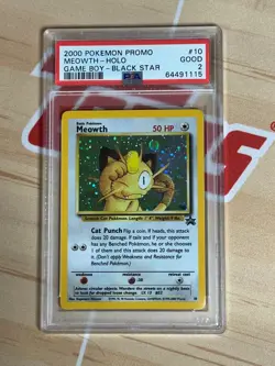2000 Pokemon Meowth Game Boy Black Star Promo Holo #10 PSA 2 - Image 1