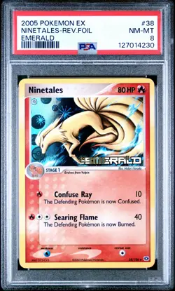 2005 POKEMON EX EMERALD #38 NINETALES-REVERSE FOIL PSA 8 - Image 1
