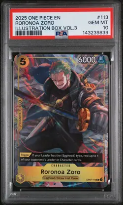Roronoa Zoro #113 2025 One Piece Promos Illustration Box Vol.3 PSA 10 - Image 1
