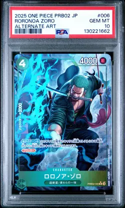 2025 ONE PIECE JAPANESE PRB02 ALTERNATE ART #006 RORONOA ZORO PSA 10 - Image 1