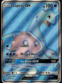 Lapras GX (Full Art) Ultra Rare SM Base Set 139/149 Water Holo Pokemon Card - Image 1
