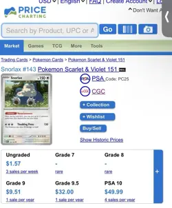 Pokemon TCG Snorlax 143/165 Reverse Holo Card S&V 151 AGS 8.5 - Image 3