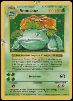 Venusaur 15/102 Pokemon TCG Base Set Shadowless Holo Rare DMG - Image 1