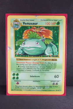 Venusaur 15/102 Pokemon TCG Base Set Shadowless Holo Rare DMG - Image 3