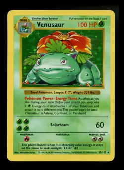 Venusaur 15/102 SHADOWLESS Base Set 1999 Holo Rare WOTC Pokemon Card TCG - Image 1