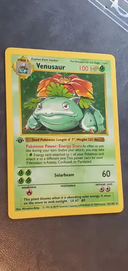 Pokemon TCG 1st Edition Shadowless Venusaur Base Set 15/102 Holo Rare - Image 1