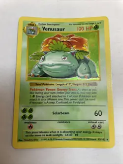 Pokemon TCG Venusaur Base Set 15/102 Holo Shadowless Holo Rare A - Image 1