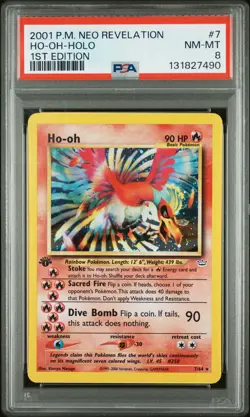 2001 POKEMON NEO REVELATION 1ST ED #7 HO-OH-HOLO PSA 8 - Image 1