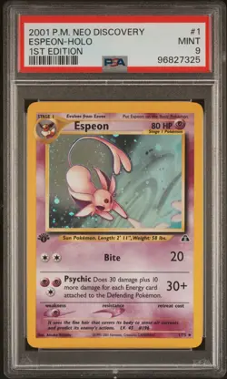 2001 POKEMON NEO DISCOVERY 1ST ED #1 ESPEON-HOLO PSA 9 - Image 1