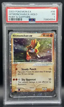 Pokemon TCG PSA 1 Poor Hitmonchan ex Holo Ruby & Sapphire 98/109 DOUBLE SWIRL - Image 1