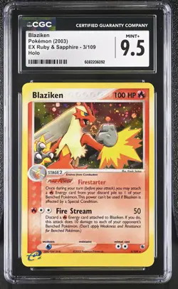 CGC 9.5 MINT+ Blaziken 2003 EX Ruby & Sapphire 3/109 Holo SWIRL Pokemon Card - Image 1