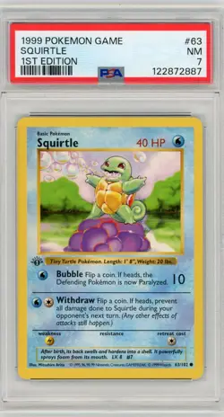 1999 Pokemon Game SQUIRTLE 1st Edition 63/102 PSA 7 NM - Image 1