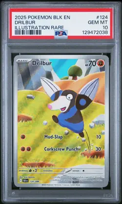 2025 Pokemon BLK EN Drilbur 124/086 Illustration Rare PSA 10 - Image 1