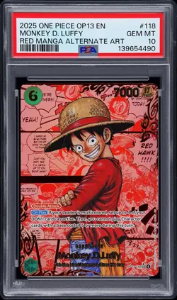 2025 ONE PIECE CARRYING ON HIS WILL RED MANGA ALT ART MONKEY D. LUFFY PSA 10 - Image 1