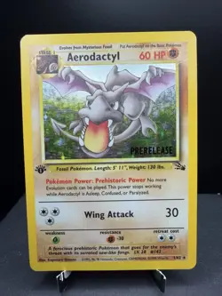Pokemon TCG WOTC Fossil 1st Edition Aerodactyl 1/62 Prerelease Stamp Holo MP - Image 1