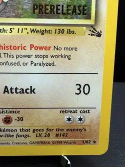 Pokemon TCG WOTC Fossil 1st Edition Aerodactyl 1/62 Prerelease Stamp Holo MP - Image 4