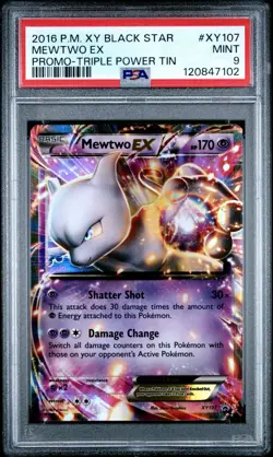 PSA 9 MINT 2016 POKEMON XY BLACK STAR PROMO MEWTWO EX #XY107 TRIPLE POWER TIN - Image 2
