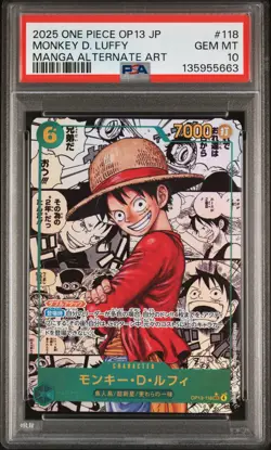 2025 ONE PIECE JAPANESE MANGA ALTERNATE ART OP13-118 MONKEY D. LUFFY PSA 10 - Image 1