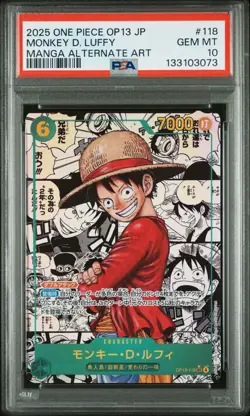 2025 ONE PIECE JAPANESE MANGA ALTERNATE ART OP13-118 MONKEY D. LUFFY PSA 10 - Image 1
