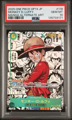 2025 ONE PIECE JAPANESE MANGA ALTERNATE ART OP13-118 MONKEY D. LUFFY PSA 10 - Image 1