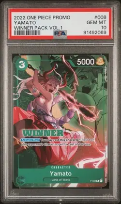 PSA 10 Gem Mint Yamato WINNER P-008 2022 Winner Pack Vol. 1 One Piece Trophy - Image 1